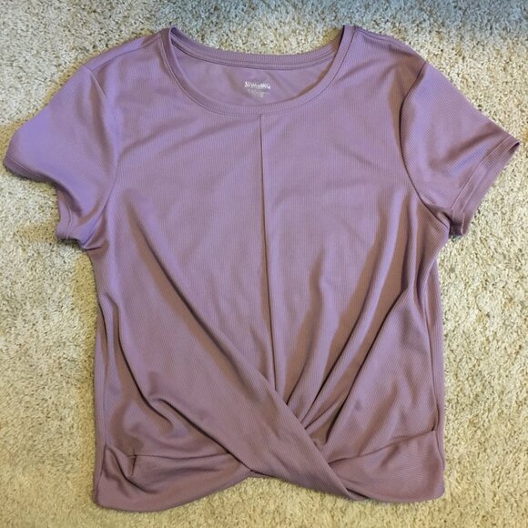 Spalding Lavender Ribbed Twist Hem Short Sleeve Sports Top - Picture 10 of 14